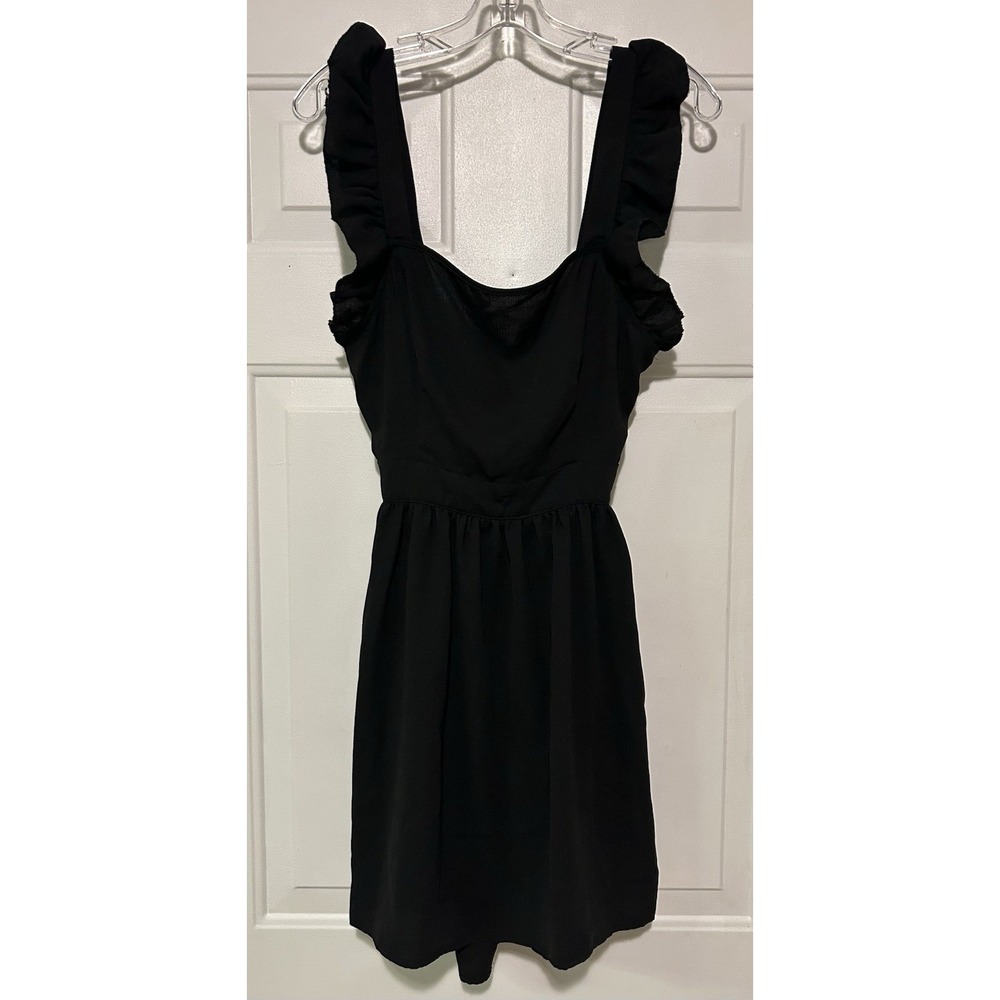 Women's Tie Back Ruffle Strap A‎ Line Fit and Flare Dress- Black Medium - Picture 6 of 14